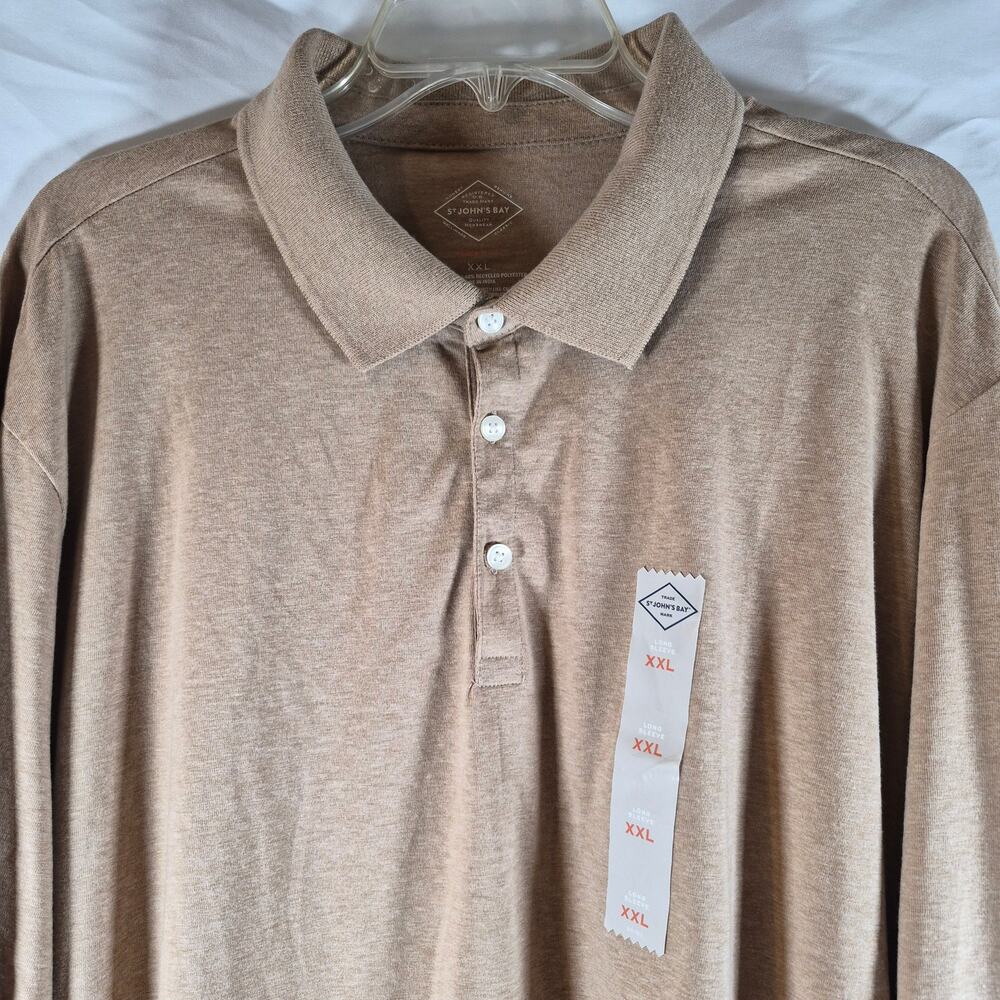 NWT St John’s Bay Polo Shirt Mens XXL Camel Heather Long Sleeve Classic Fit